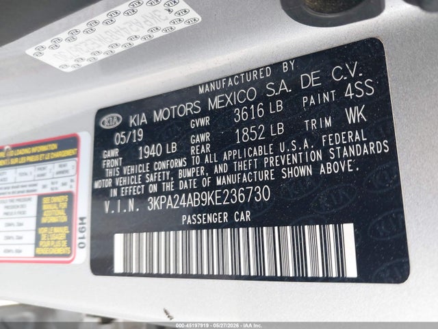 3KPA24AB9KE236730 KIA RIO LX