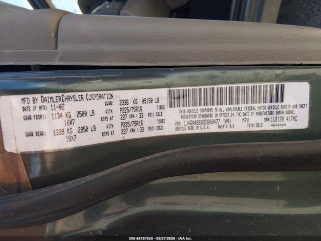 Продаж на аукціоні авто 2003 Jeep Grand Cherokee Laredo, vin: 1J4GX48S93C609477, номер лоту: 45197928