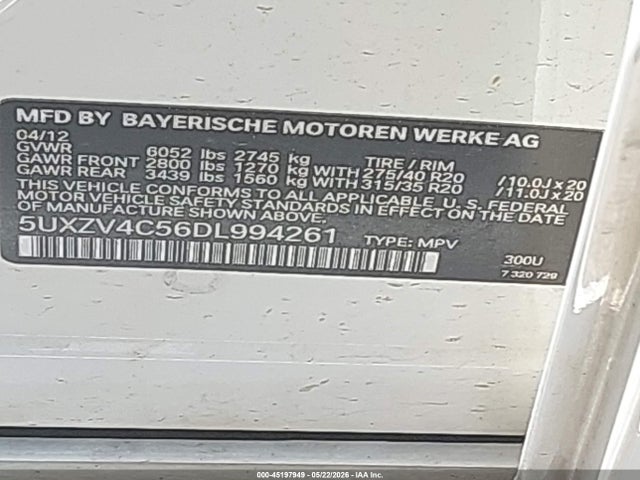 Продажа на аукционе авто 2013 Bmw X5 Xdrive35i/xdrive35i Premium/xdrive35i Sport Activity, vin: 5UXZV4C56DL994261, номер лота: 45197949