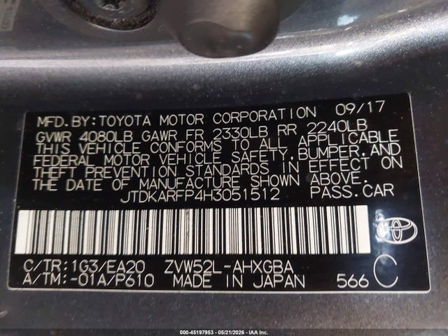 2017 Toyota Prius Prime Premium მანქანა იყიდება აუქციონზე, vin: JTDKARFP4H3051512, აუქციონის ნომერი: 45197953