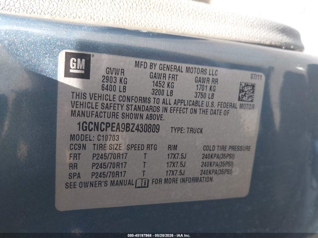 Aukcja sprzedaży 2011 Chevrolet Silverado 1500 Work Truck, vin: 1GCNCPEA9BZ430809, numer aukcji: 45197968
