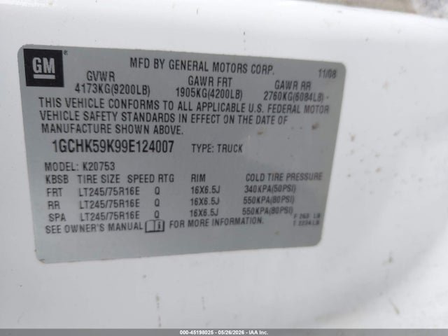 Продаж на аукціоні авто 2009 Chevrolet Silverado 2500hd Lt, vin: 1GCHK59K99E124007, номер лоту: 45198025