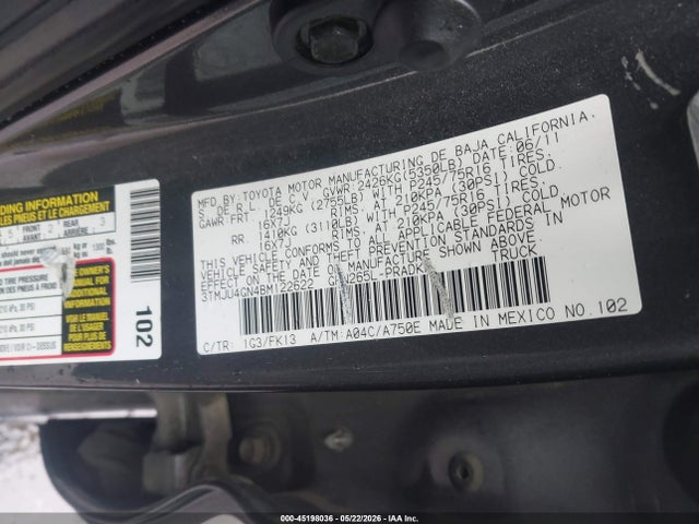 Продаж на аукціоні авто 2011 Toyota Tacoma Prerunner V6, vin: 3TMJU4GN4BM122622, номер лоту: 45198036
