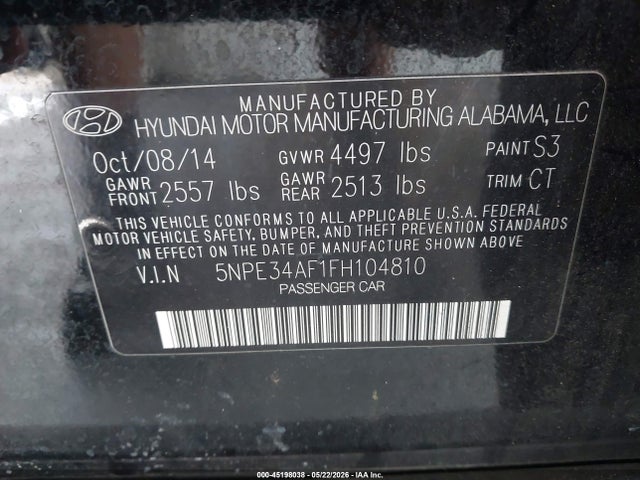 Aukcja sprzedaży 2015 Hyundai Sonata Sport, vin: 5NPE34AF1FH104810, numer aukcji: 45198038