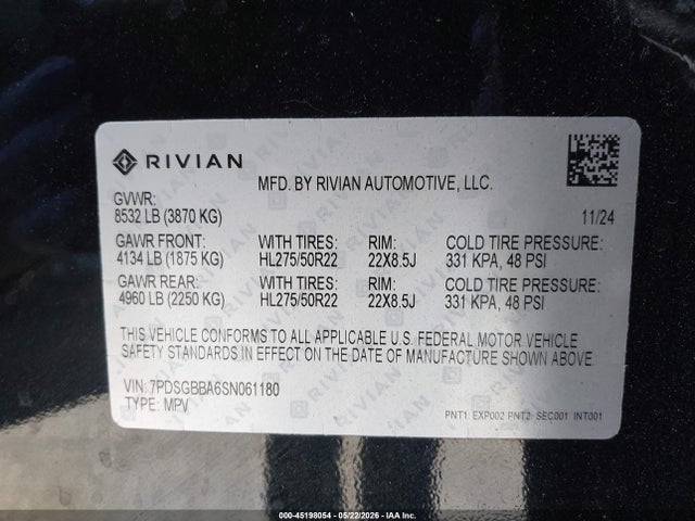 7PDSGBBA6SN061180 Rivian R1s Adventure Dual Motor Large Pack/adventure Dual Motor Max Pack