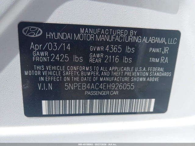 Hyundai SONATA GLS 2014 5NPEB4AC4EH926055 Image 9