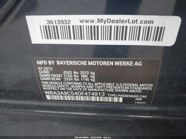 Aukcja sprzedaży 2013 Bmw 335i, vin: WBA3A9C54DF474913, numer aukcji: 45198064