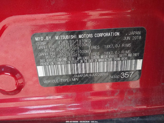 Продаж на аукціоні авто 2018 Mitsubishi Outlander Sport 2.0 Es/2.0 Le, vin: JA4AR3AU4JU020060, номер лоту: 45198066