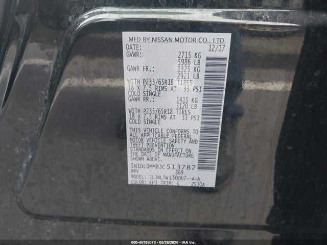 45198070 :رقم المزاد ، 5N1DL0MM8JC513787 vin ، 2018 Infiniti Qx60 مزاد بيع