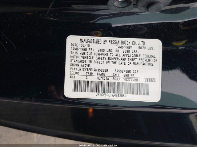 45198072 :رقم المزاد ، JN1CV6FE1AM352859 vin ، 2010 Infiniti G37 مزاد بيع