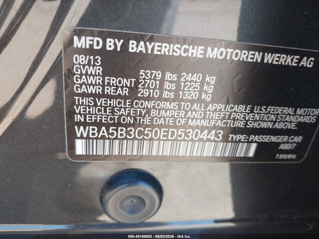 Aukcja sprzedaży 2014 Bmw 535i Xdrive, vin: WBA5B3C50ED530443, numer aukcji: 45198092