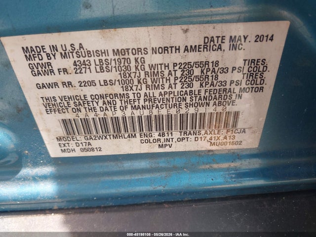 Продаж на аукціоні авто 2014 Mitsubishi Outlander Sport Es, vin: 4A4AP3AU8EE029140, номер лоту: 45198108