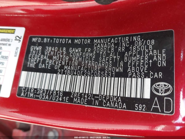 Продаж на аукціоні авто 2009 Toyota Corolla Le, vin: 2T1BU40E29C065631, номер лоту: 45198113