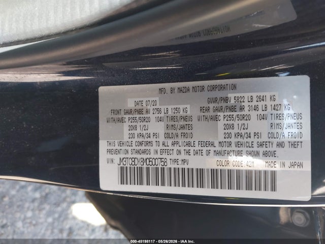 Aukcja sprzedaży 2021 Mazda Cx-9 Grand Touring, vin: JM3TCBDY8M0500758, numer aukcji: 45198117