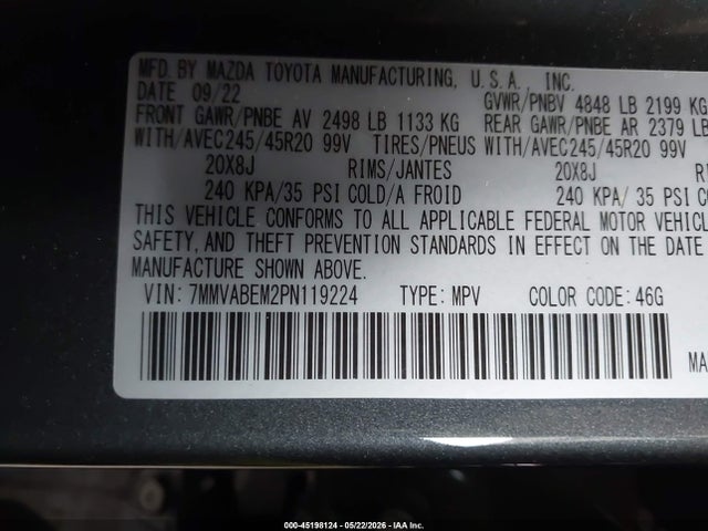 45198124 :رقم المزاد ، 7MMVABEM2PN119224 vin ، 2023 Mazda Cx-50 2.5 S Premium Plus مزاد بيع