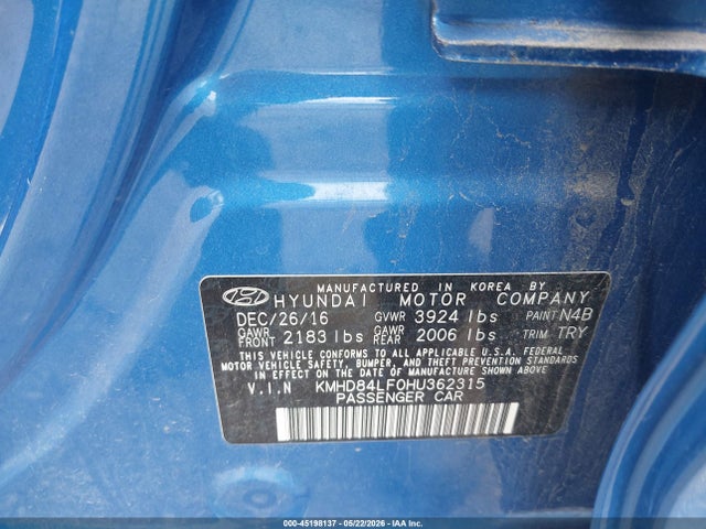KMHD84LF0HU362315 Hyundai Elantra Value Edition