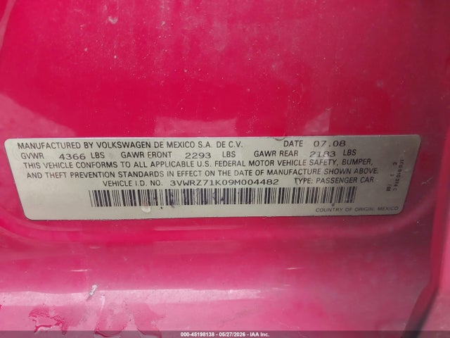 Продаж на аукціоні авто 2009 Volkswagen Jetta Se/sel, vin: 3VWRZ71K09M004482, номер лоту: 45198138