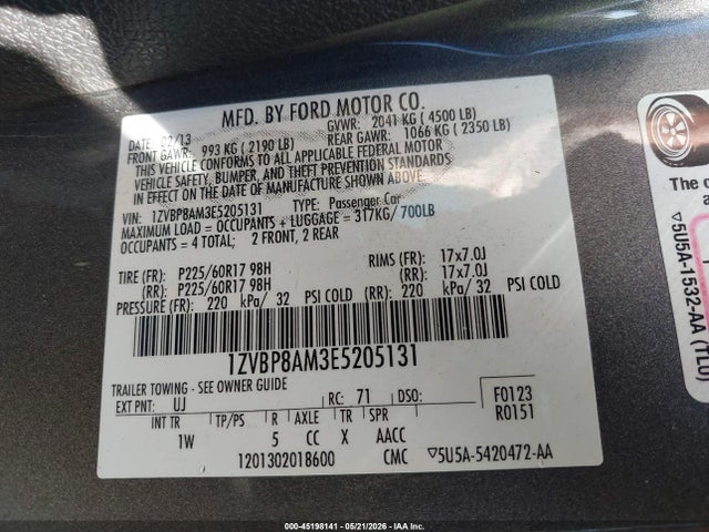 2014 Ford Mustang V6 მანქანა იყიდება აუქციონზე, vin: 1ZVBP8AM3E5205131, აუქციონის ნომერი: 45198141