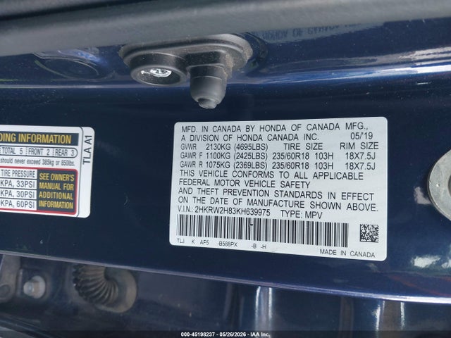 2HKRW2H83KH639975 Honda Cr-v Ex-l