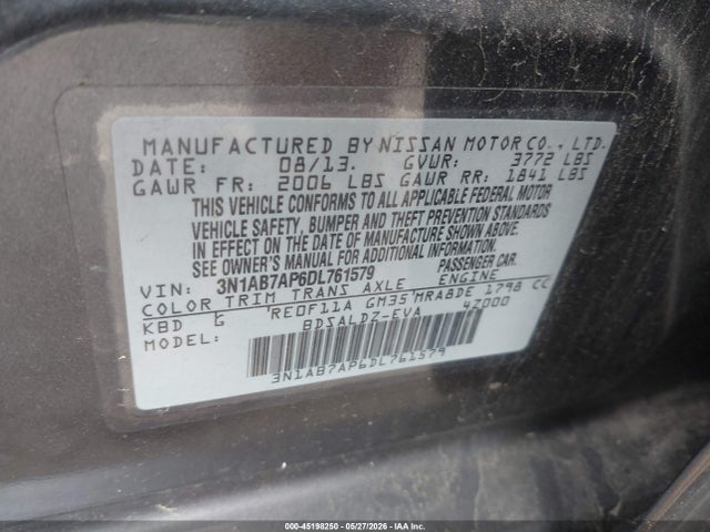 Продажа на аукционе авто 2013 Nissan Sentra Sv, vin: 3N1AB7AP6DL761579, номер лота: 45198250