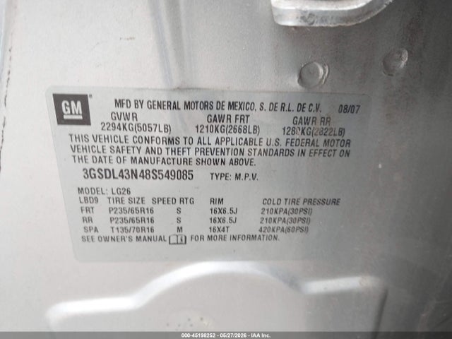 Продажа на аукционе авто 2008 Saturn Vue V6 Xe, vin: 3GSDL43N48S549085, номер лота: 45198252
