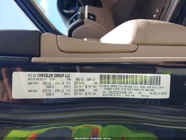 2014 Jeep Grand Cherokee Overland მანქანა იყიდება აუქციონზე, vin: 1C4RJFCM5EC413494, აუქციონის ნომერი: 45198272