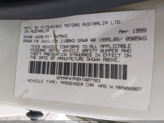 45198290 :رقم المزاد ، 6MMAP47P0XT007703 vin ، 1999 Mitsubishi Diamante مزاد بيع