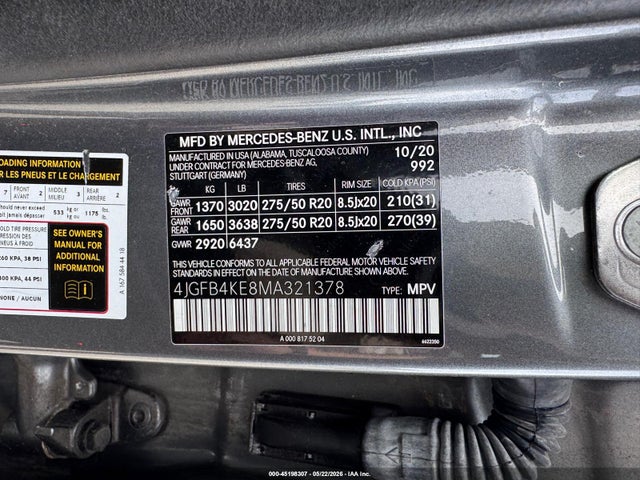 Auction sale of the 2021 Mercedes-benz Gle 350 4matic, vin: 4JGFB4KE8MA321378, lot number: 45198307