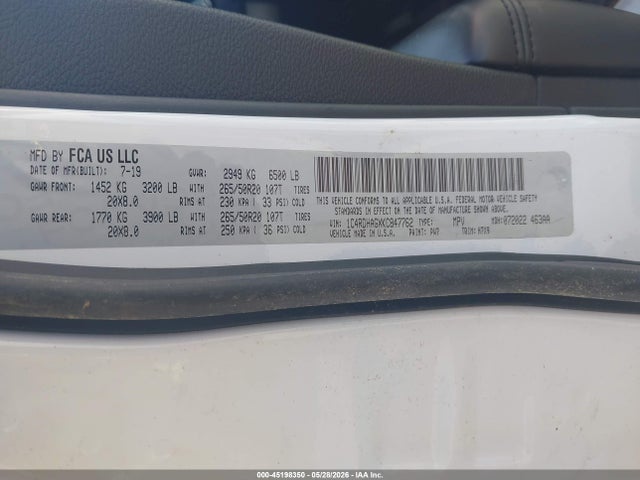 Aukcja sprzedaży 2019 Dodge Durango Sxt Plus Rwd, vin: 1C4RDHAGXKC847762, numer aukcji: 45198350