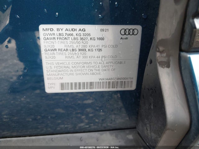 Продаж на аукціоні авто 2022 Audi E-tron Premium Quattro, vin: WA1AABGE9NB009784, номер лоту: 45198376