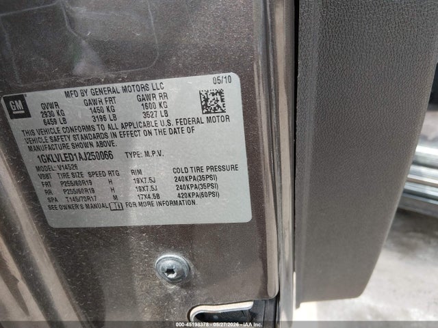 Продажа на аукционе авто 2010 Gmc Acadia Sle, vin: 1GKLVLED1AJ250066, номер лота: 45198378