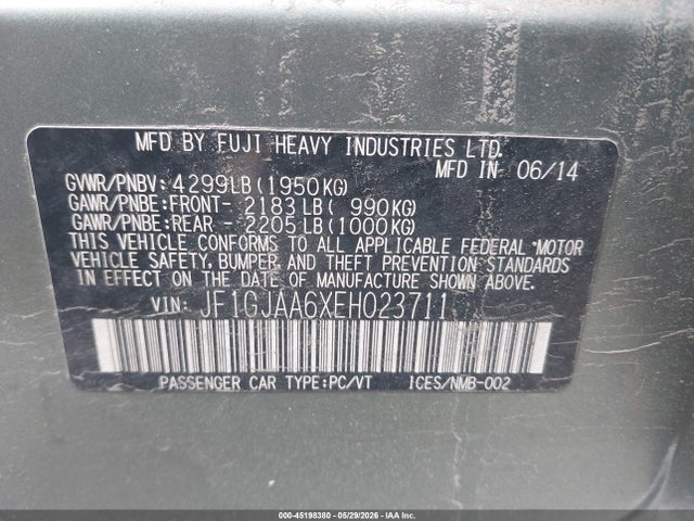 Продаж на аукціоні авто 2014 Subaru Impreza 2.0i, vin: JF1GJAA6XEH023711, номер лоту: 45198380