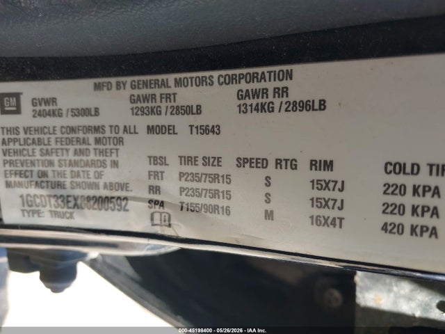 Продаж на аукціоні авто 2008 Chevrolet Colorado Lt, vin: 1GCDT33EX88200592, номер лоту: 45198400
