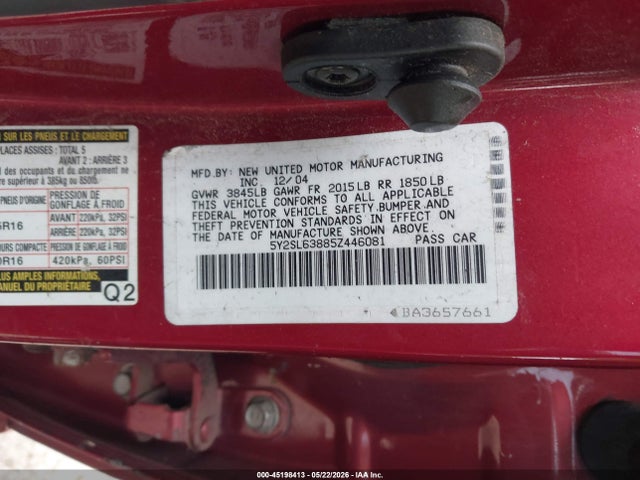Aukcja sprzedaży 2005 Pontiac Vibe, vin: 5Y2SL63885Z446081, numer aukcji: 45198413