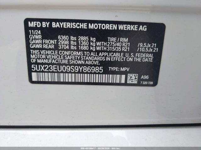 Aukcja sprzedaży 2025 Bmw X5 Xdrive40i, vin: 5UX23EU09S9Y86985, numer aukcji: 45198417
