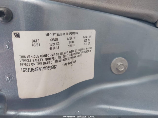 45198416 :رقم المزاد ، 1G8JU54F41Y569502 vin ، 2001 Saturn L200 مزاد بيع