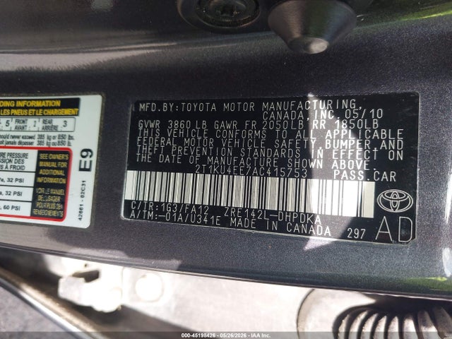 45198426 :رقم المزاد ، 2T1KU4EE7AC415753 vin ، 2010 Toyota Matrix مزاد بيع