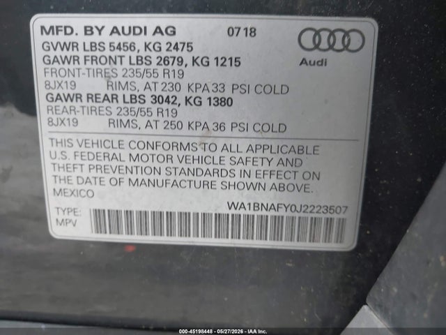 Продаж на аукціоні авто 2018 Audi Q5 2.0t Premium/2.0t Tech Premium, vin: WA1BNAFY0J2223507, номер лоту: 45198448