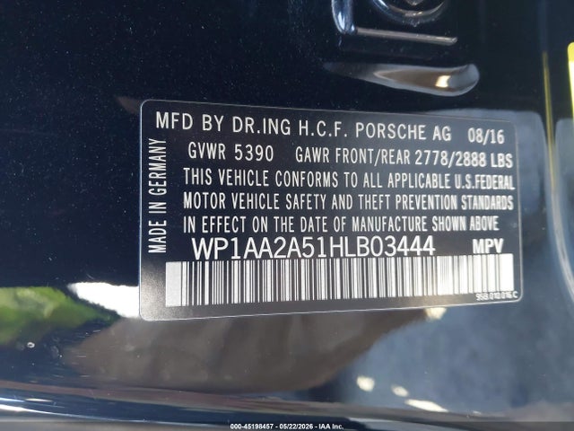 Продажа на аукционе авто 2017 Porsche Macan, vin: WP1AA2A51HLB03444, номер лота: 45198457