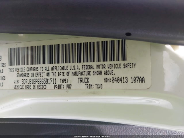 2011 Ram Ram 1500 St მანქანა იყიდება აუქციონზე, vin: 3D7JB1EP6BG591711, აუქციონის ნომერი: 45198459