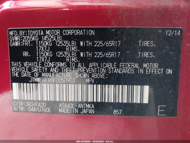 Toyota Rav4 Xle 2015 JTMWFREV0FD050903 Image 9