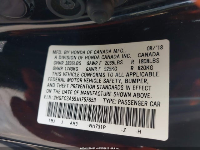 Honda CIVIC SI 2018 2HGFC3A59JH757653 Image 9
