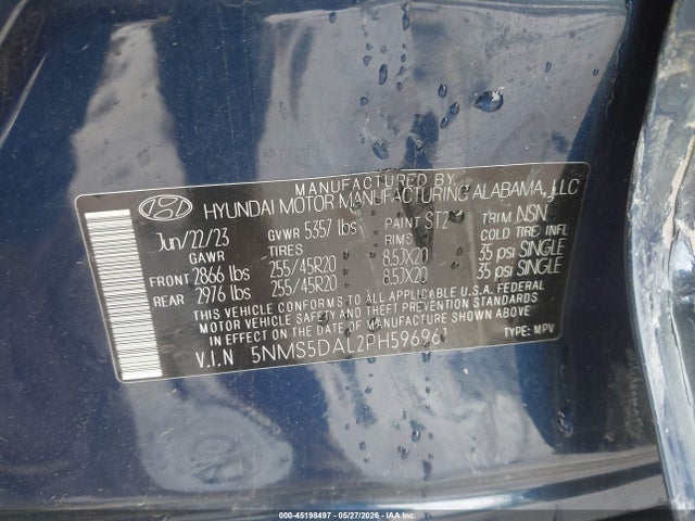 Продаж на аукціоні авто 2023 Hyundai Santa Fe Calligraphy, vin: 5NMS5DAL2PH596961, номер лоту: 45198497