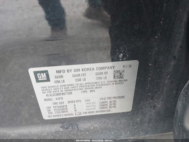 45198500 :رقم المزاد ، KL4CJCSB0FB077209 vin ، 2015 Buick Encore Leather مزاد بيع