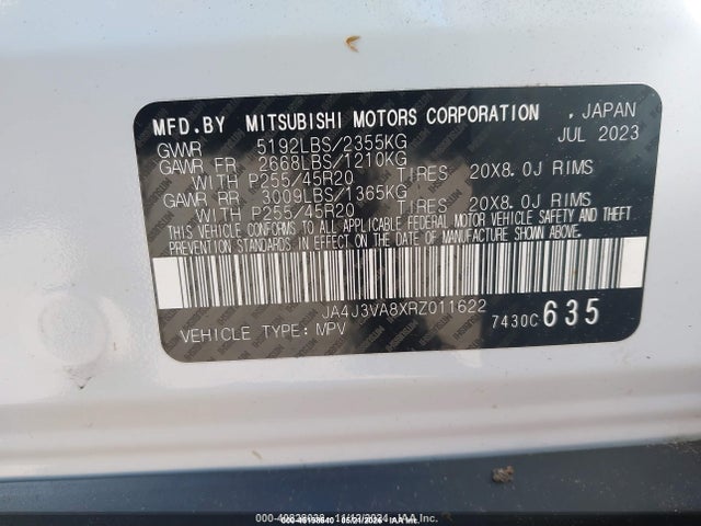 2024 Mitsubishi Outlander Se Black Edition S-awc მანქანა იყიდება აუქციონზე, vin: JA4J3VA8XRZ011622, აუქციონის ნომერი: 45198540