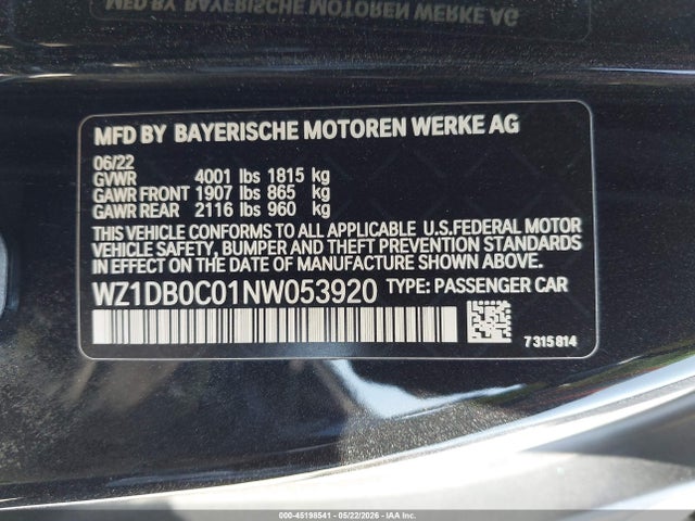 WZ1DB0C01NW053920 Toyota Gr Supra 3.0 Premium