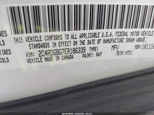 2014 Dodge Grand Caravan Se მანქანა იყიდება აუქციონზე, vin: 2C4RDGBG7ER186339, აუქციონის ნომერი: 45198542