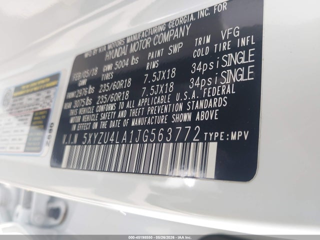 Aukcja sprzedaży 2018 Hyundai Santa Fe Sport 2.0t, vin: 5XYZU4LA1JG563772, numer aukcji: 45198550