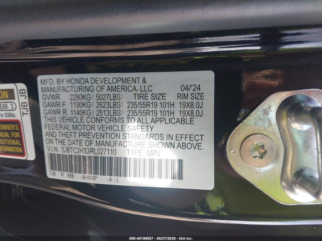 45198557 :رقم المزاد ، 5J8TC2H33RL027110 vin ، 2024 Acura Rdx Standard مزاد بيع
