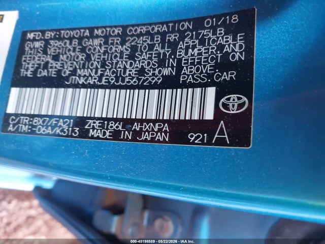45198589 :رقم المزاد ، JTNKARJE9JJ567299 vin ، 2018 Toyota Corolla Im مزاد بيع